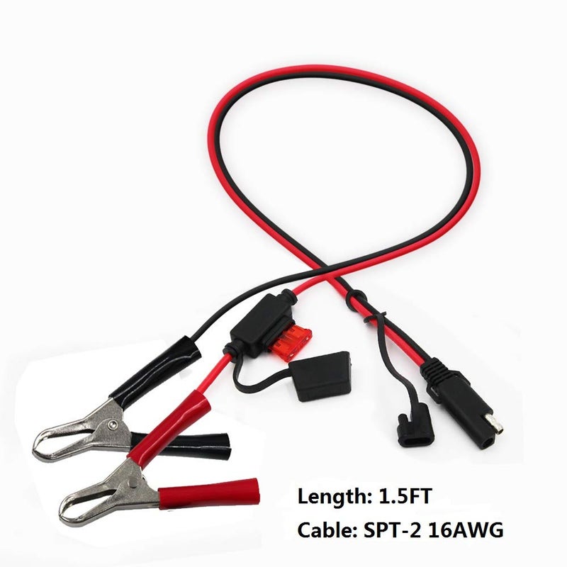 SPARKING 1.5FT 12V Battery Alligator Clip to SAE 2Pin Quick Disconnect Cable SAE to Battery Clamp Cable 7.5A Fuse(1 PACK) - Image 2